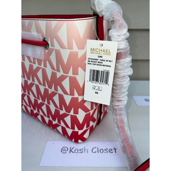 Michael Kors bucket bag suri medium graphic ombre print leather coral reef multi - Picture 5 of 9
